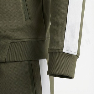 Survêtement à capuche vert olive pour homme, sweat-shirt sportif à fermeture éclair intégrale avec poches latérales, matière respirante en polyester et élasthanne, automne - Product Image 6