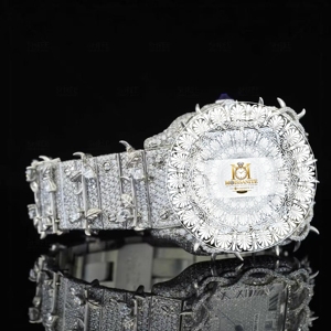 Round Silver Moissanite Wristwatch Quartz Movement 20cm Band <b>Iced</b> <b>Out</b> Hip Hop Style Analog Luxury <b>Watch</b> - Product Image 3
