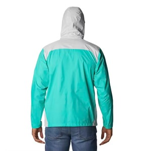 Chaqueta Cortavientos con Capucha para Hombre, Diseño Color Block, Impermeable, Informal, para Primavera, Verde Menta, Blanco, Cierre de Cremallera, Bolsillo Frontal, Corte Regular - Product Image 3