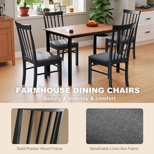 Sedie da pranzo imbottite in stile rustico (set di 4) - Struttura in legno di gomma nero e grigio, rivestimento in tessuto - Product Image 5