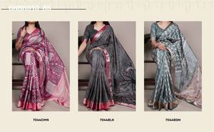 Ocassional wear Excellent Quality Tassar Silk With Viscose Border & Printed <b>Saree</b>-<b>Blouse</b> Collection Supplier from India - Product Image 6