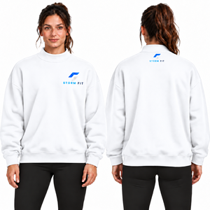 Sweat-shirt en molleton blanc personnalisé pour femme, col montant, manches longues, tricoté uni, respirant, 100 % coton, coupe-vent, écologique - Product Image 1
