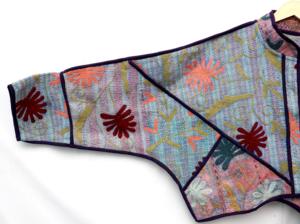 Elegant Floral Printed Knitted Cotton Blend <b>Kantha</b> <b>Jacket</b> with Mandarin Collar and Batwing Sleeves Autumn Eco-Friendly - Product Image 5