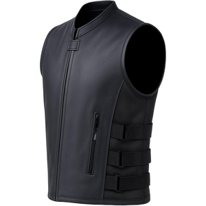 Custom <b>Men's</b> Genuine Cowhide <b>Leather</b> Motorcycle Biker Vest Stand Collar Side Adjustable Straps Premium Riding <b>Waistcoat</b> - Product Image 2