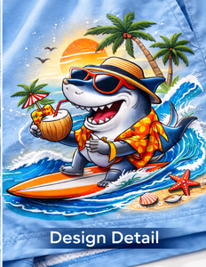 Shorts de plage pour hommes personnalisés à séchage rapide avec imprimé requin de dessin animé – Short de bain à taille élastique – Fabricant OEM en gros - Product Image 5