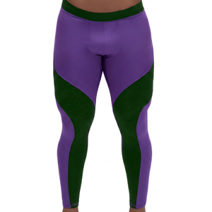 Men's Purple Black Compression Full Length Leggings Elastic Waist Solid Color <b>Spandex</b> Nylon Fitness Yoga <b>Pants</b> - Product Image 3