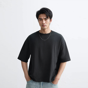 เสื้อยืดโอเวอร์ไซส์สีดำผ้าฝ้าย แขนสั้น คอกลม ทรงพอดีตัว สไตล์สตรีทแวร์ สำหรับผู้ชาย - Product Image 3