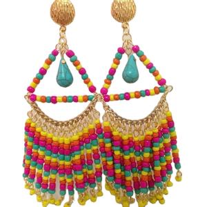 Customized <b>handmade</b> seed beaded embroidery <b>handmade</b> <b>earring</b> for girls from India - Product Image 3