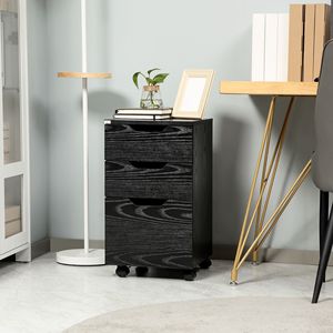 Armoire de rangement métallique à 3 tiroirs sur roulettes, finition grain de bois noir, assemblée - Product Image 2