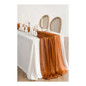Chemin de Table Marron Solide en Mousseline de Soie Transparente Brodée Entièrement Personnalisée Mariage Fête Boho Rustique Anniversaire Décorations de Noël - Product Image 1