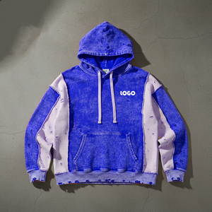 Sweat à capuche oversize pour homme, style streetwear, décontracté, hiver, avec empiècements color block, poches kangourou, broderie personnalisable, couleur de l'empiècement 100% personnalisable - Product Image 5