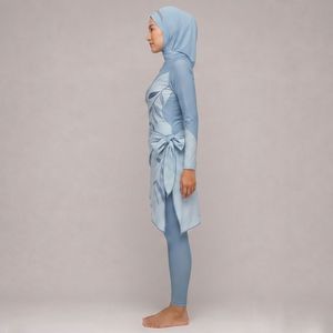 Ensemble Burkini Modeste 4 Pièces Couleur Unie Manches Longues Style Islamique avec Pantalon Maillot de Bain Musulman Burkinis Islamiques - Product Image 3