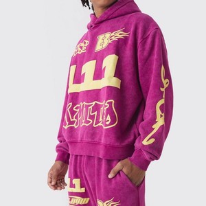 Ensemble de survêtement à capuche streetwear, sweat-shirt et pantalon unisexe, coupe ample, en coton, pour l'automne, survêtement homme avec impression en relief - Product Image 6