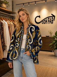 Chaqueta Suzani Azul Bordada a Mano para Mujer, Abrigo Boho Floral Blanco Mostaza, Prenda Exterior Étnica Vintage de Invierno de Diseño - Product Image 2