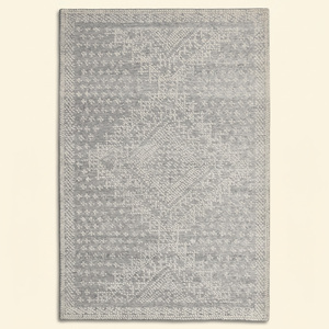 Tapis DECORDEC gris clair ivoire en laine texturée, patchwork abstrait, écologique, antidérapant, tufté à la main, à poils épais, pour salon - Product Image 1