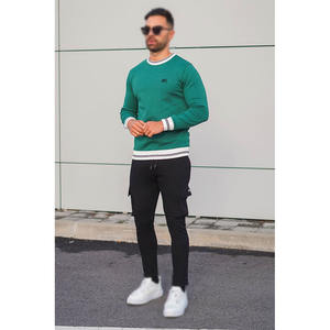 High-Quality Green Round Neck <b>Sweatshirt</b> for Men Casual & Comfortable with White Stripes Sports & Streetwear <b>Sweatshirt</b> - Product Image 1