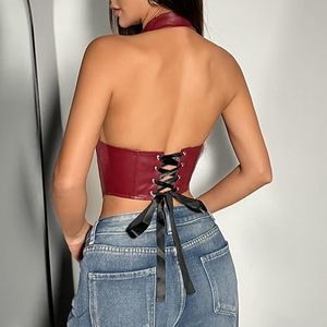 Fabricante OEM ODM Personalizado, Top de Cuero Genuino para Mujer, Sin Mangas, Corte Ajustado, Estilo Crop, Marca Privada - Product Image 2