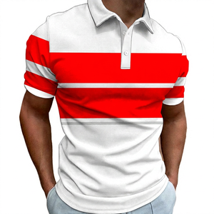 Polo décontracté pour homme à manches courtes rayé, tricoté, design color block, coupe classique, blanc, gris, noir - Product Image 2