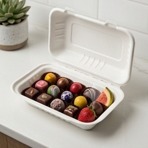 9 X 6 Inch Bagasse Clamshell Food <b>Container</b> 580ml Compostable Biodegradable Sugarcane Fiber <b>Takeaway</b> Box for Hotels Home - Product Image 3