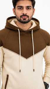 Sudadera con Capucha de Felpa para Hombre, Talla Grande, Color Marrón Beige, con Bloques de Color, 100% Algodón, Secado Rápido, para Invierno - Product Image 3