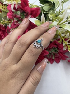 Natural Turquoise Silver Plated Brass <b>Ring</b> Sunburst Crown <b>Statement</b> <b>Ring</b> Bulk Jewelry For Women - Product Image 2