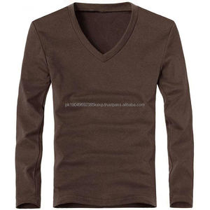 T-shirt à manches longues et col en V pour hommes 95 Cotton 5 Spandex T-shirts thermiques en Spandex uni - Product Image 5