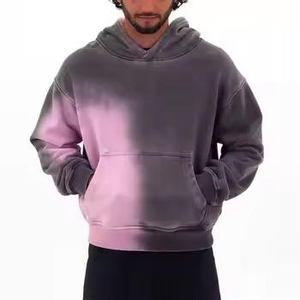 Sudadera con Capucha Corta de Algodón Grueso y Lana Francesa para Hombre, Estilo Vintage, Lavado Desgastado, Casual, a la Moda, Cortavientos e Impermeable - Product Image 1