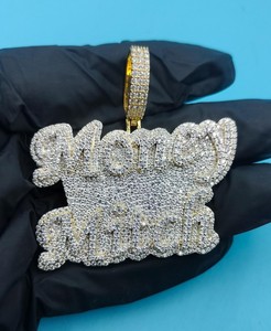 Pendentif personnalisé avec nom, serti de diamants, plaqué argent rhodié, en moissanite, style hip-hop lourd - Product Image 1