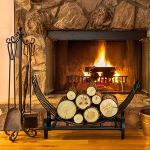 Classic Iron <b>Log</b> <b>Holder</b> Rectangle Powder Coated Firewood Storage Cart with Wheels - Product Image 4