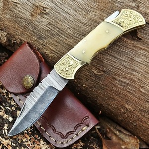 Handmade Damascus Steel Hunting <b>Knife</b> with Premium <b>Bone</b> <b>Handle</b> Full Tang Outdoor Camping Survival <b>Knife</b> with Leather Sheath - Product Image 1