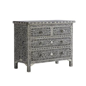 BONE INLAY 6 DRAWER CHEST FLORAL BLACK / BONE INLAY TABLE TOP WITH BEST QUALITY BY MZ HANDICRAFT