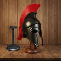 Casque corinthien spartiate grec en métal avec plume rouge, casque de guerrier antique, objet décoratif historique de collection pour la maison