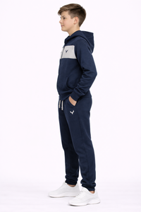 Ensemble de survêtement pour enfants de qualité supérieure, bleu marine, avec capuche, tissu en mélange de coton molletonné doux, confort toute la journée, sweat à capuche léger avec fermeture éclair intégrale - Product Image 2