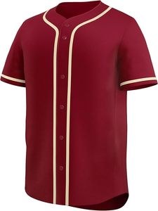 Maillot de baseball personnalisé pour homme, couleur bordeaux, manches courtes, boutons sur le devant, maille respirante, polyester, vêtements de sport, coupe régulière pour adulte - Product Image 2