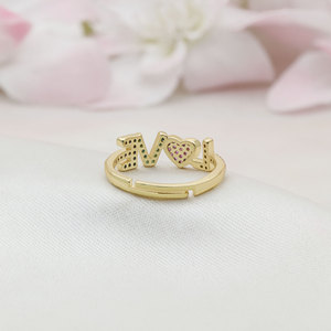 Gold-plated Sterling <b>Silver</b> Rainbow Zircon Pave Love Letter <b>Rings</b> Adjustable Size Romantic Wedding Party <b>Statement</b> <b>Rings</b> Women - Product Image 4