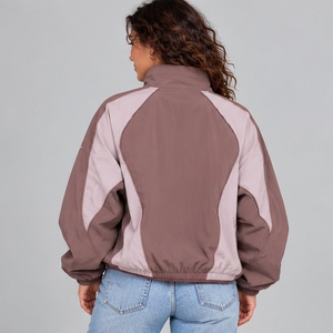 Custom Made <b>Women</b> <b>Windbreaker</b> Jacket with Contrast Raglan Sleeves Full Zip Stand Collar Elastic Cuffs and Hem for Daily Wear - Product Image 4