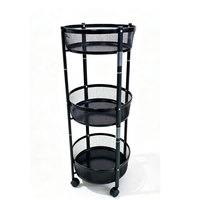 Chariot de rangement circulaire à 3 niveaux, pliable, pour espaces étroits, chariot organisateur mobile avec roulettes pour appartement