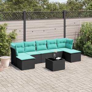 Set di divani da giardino in polyrattan nero da 8 pezzi con cuscini, eleganti mobili da esterno - Product Image 1
