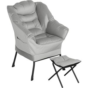 Sillón Reclinable Tapizado en Tela Gris Claro con Reposapiés y Bolsillos Laterales para Sala de Estar o Dormitorio - Product Image 1