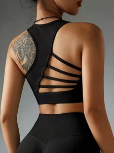 Ladies Seamless Textured Fitness Bra Asymmetrical Multi Strap Back Gym Tank <b>Compression</b> Padded Activewear <b>Top</b> OEM Factory - Product Image 3
