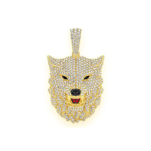 Collar de Plata 925 con Baño de Rodio y Diamantes Cultivados en Laboratorio, Diseño de Cabeza de Lobo, Estilo Hip Hop para Hombre, Ideal para Fiestas - Product Image 1