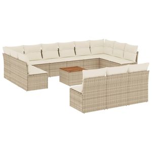 Conjunto de Sofás Modulares Grandes de Ratán Sintético PE Beige para Jardín, Muebles Modulares Cómodos para Exteriores - Product Image 2