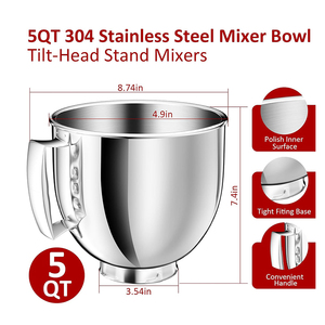 Bol mélangeur en acier inoxydable 5 QT, compatible <span class=keywords><strong>KitchenAid</strong></span>, qualité alimentaire, passe au lave-vaisselle, pièces pour batteur sur socle inclinable 4,5-5 Quart - Product Image 3