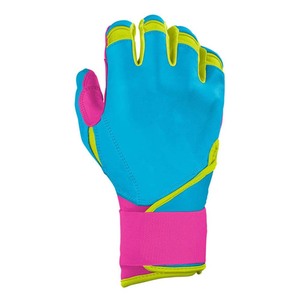 Gants de frappe en cuir bleu avec bordure rose et vert lime, fermeture auto-agrippante, durables pour l'entraînement, unisexe adulte - Product Image 3