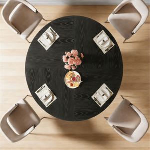 Tavolo da Pranzo Rotondo in Legno con Base in Metallo per Cucina e Soggiorno - Product Image 2