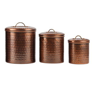 Encantadores Recipientes de Cobre Martillado con Asas Plateadas, Tapas Clásicas Abatibles, Herméticos para Almacenamiento de Alimentos, Realmente Elegantes, Venta al por Mayor - Product Image 3