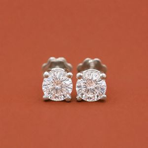Classic 4-Prong Round <b>Moissanite</b> Diamond <b>Earrings</b>, 925 Silver Fine Jewelry - Product Image 1