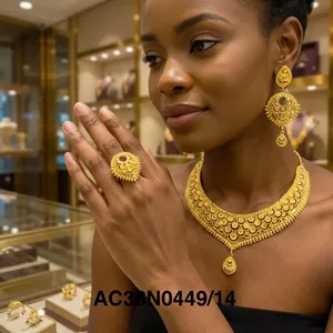 ชุดสร้อยคอและต่างหูเจ้าสาวชุบทองคำ 24K สไตล์แอฟริกันสุดหรู - Product Image 3