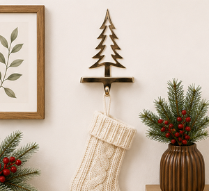 Luxury Gold Metal Christmas Tree <b>Stocking</b> <b>Holder</b> For Fireplace Mantel Weighted Base <b>Stocking</b> Hanger With Modern Hollow Design - Product Image 4