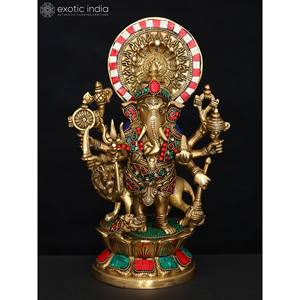 รูปปั้นพระพิฆเนศใน11 \ "ทำด้วยมือรูปปั้นทองเหลืองที่แกะสลักอย่างประณีต - Product Image 3